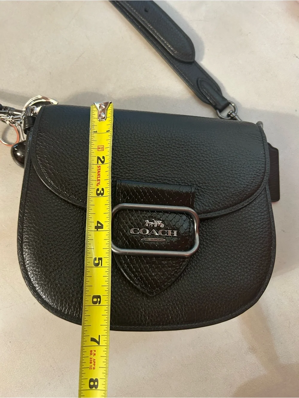 Coach Black Pebbled Leather Shoulder Crossbody with Charm Accent